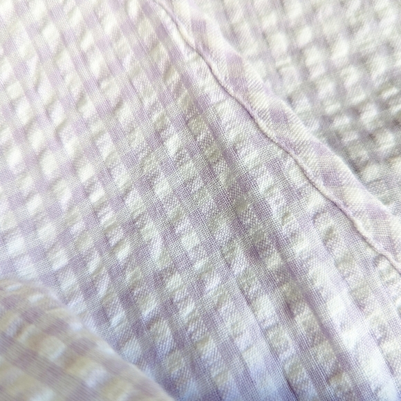 NASTY GAL Gingham Print Tiered Smocked Ruffle Hem Mini Dress in Lavender Size 2 - Picture 13 of 13